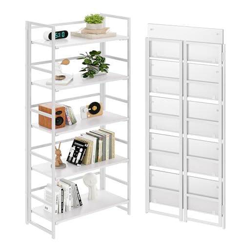 BHG 5-Tier Folding Bookshelf, No-Assembly (All White)