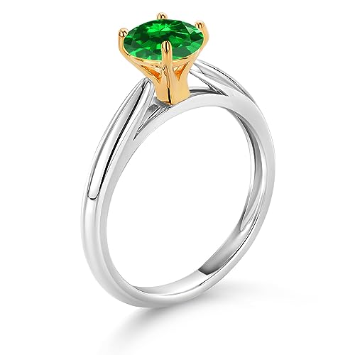 Gem Stone King 1.00 Ct Round Green Created Emerald 10K White and Yellow Gold Solitaire Engagement Ring3