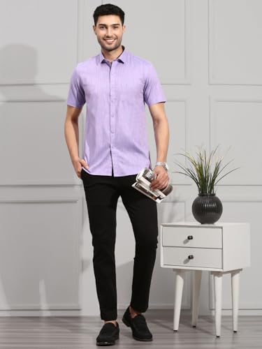 Image of RAMRAJ COTTON Men Cotton Solid Half Sleeve Shirt