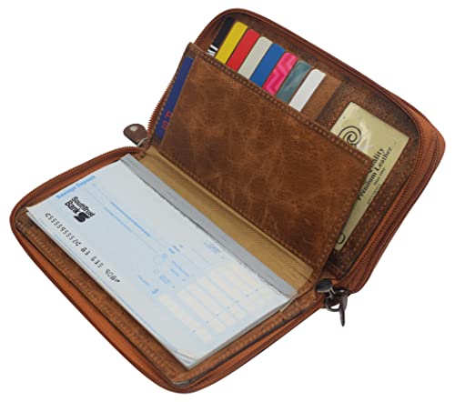 Women RFID Blocking Wallet Leather Zip Around Phone Clutch Large Travel Purse (Tan)4