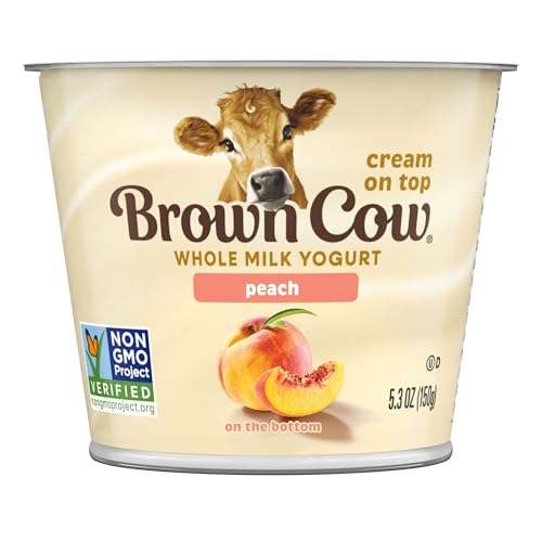 Image of Brown Cow Cream Top Peach On The Bottom Whole Milk Yogurt, 5.3 oz. Cup - Creamy, Delicious Yogurt