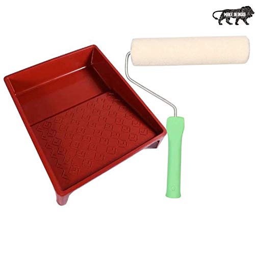 Image of KAPIL Painting Tools Combo of 1 Kamal Superior Quality Paint Tray for 9 inch Paint Rollers, and 1 KAPIL Wall Paint 9 INCH EPOXY Roller (Imported Superior Quality) - White Colour