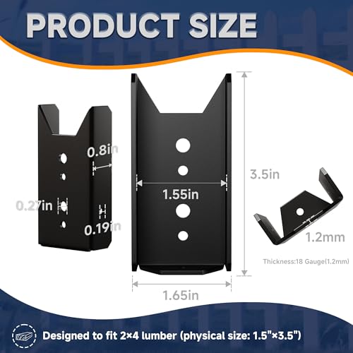 20PCS 2x4 Fence Brackets - Black Powder Coated 18 Gauge 2x4 Brackets for Wood Deck Rail to Post, Heavy Duty Steel Deck Railing Connectors 2 x 4 with Pre-Drilled Screw Holes
