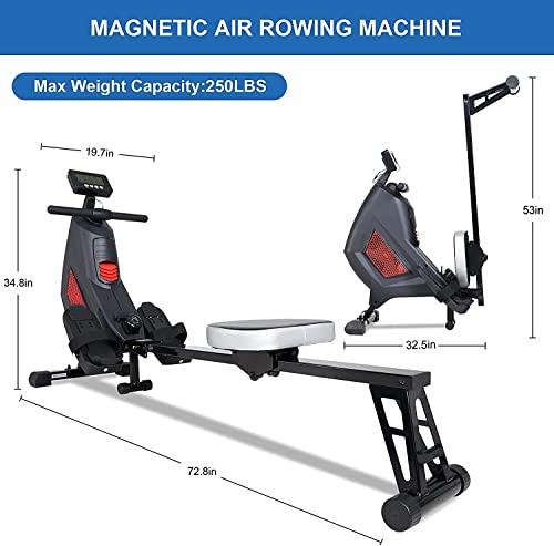 Rowing Machine Folding Magnetic Air Rowing Machines, Indoor Rower Machine For Home Use, 8 Levels Quiet Magnetic & Air Dual Resistance Foldable Rower For Exercise Gyms Training, 250 Lbs Max Weight #TOP2