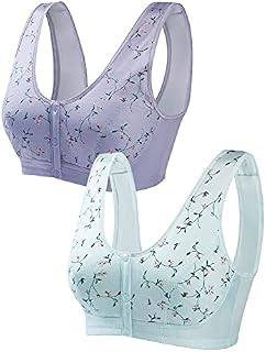 KBLT Wireless Front Button Bras, Front Fastening Sports Bra High Impact, Full Coverage Sleep Bra for Middle Elderly Women No Underwire, Mom's Gift (2 Set D, XL)