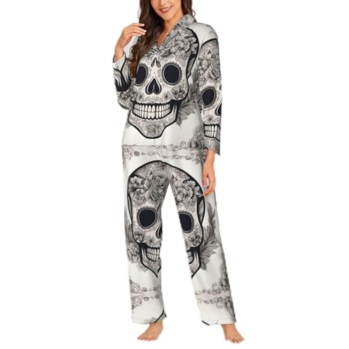 Pyjama manches longues tête de mort mexicaine noir S-XXL