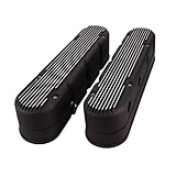 Top Street Performance Valve Cover, Tall, 4.25 in, Finned, Baffled, Hidden Coils, 2-Piece, Aluminum, Black Powder Coat, GM LS-Series, Pair