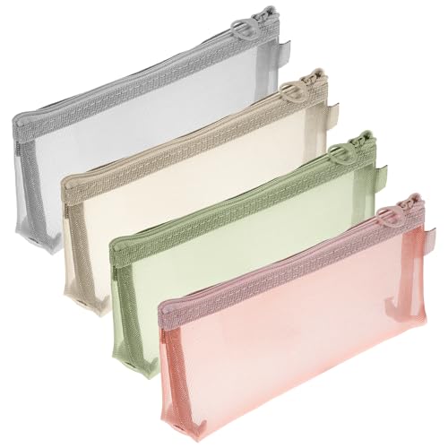 Sorcristy 4PCS Small Clear Makeup Bags, Triangle Mesh Makeup Brush Bag, Portable Transparent Cosmetic Organizer Pouch with Zipper for Home Office Supplies Cosmetics Make Up Travel Accessories