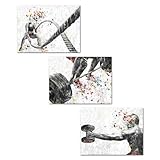 KREATIVE ARTS 3 Pieces Fitness Gym Canvas Wall Art - 12'x16' Framed Workout Prints with Weightlifting, Dumbbell, Barbell & Fitness Rope Motifs, Black & White Sport Painting, Home Gym Decor