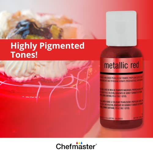 Chefmaster 6-Bottle Set of Metallic Airbrush Food Coloring, Rich Colors, Edible Glitter, Professional-Grade Dye for Icing, Frosting, Fondant, Chocolate, Made in USA, 0.67 oz Each