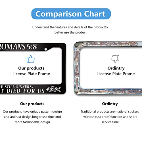 Jesus Bible Verses Romans 5：8 License Plate Frame Christian Stainless Steel Car Accessories Personalized License Plate Cover Fits Standard U.s. Vehicles Size: 12.2 X 6 Inches For Men Women #TOP2