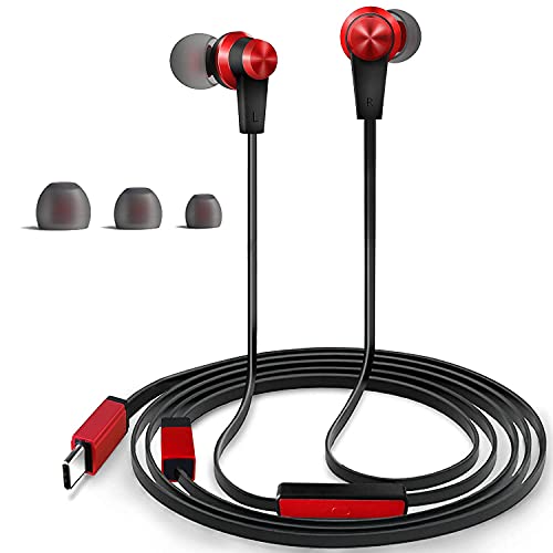 USB C Headphone Type C Earbuds Wired with Mic Compatible with iPhone 15 iPad Pro iPad Mini 6, Google Pixel 5g/5/4/4XL/3/3XL/3a/3aXL/2/2 XL/XL Phones, Huawei Xiaomi, Hi-Res USB C Headphones Earphones