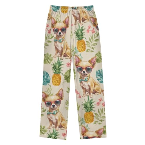 ZZXXB Chihuahua Pineapple Boys Long Pants Soft Trousers Elastic Waist Kids Lounge Bottoms with Pockets S-XL2