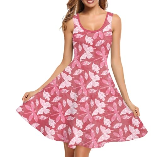 Image of Women's Casual Loose Sundress Midi Sleeveless Crewneck Dress Summer Beach Tank Dress with Pockets
