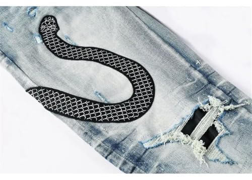 Men's Jeans Serpentine Embroidered Perforated Patch Jeans2
