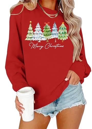 Image of PECHAR Christmas Tree Sweatshirts Women Pine Tree Print Shirts Nature Lover Gift Casual Tee Long Sleeve Xmas Pullover