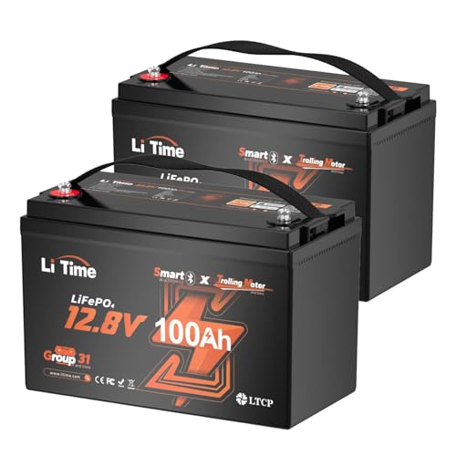 Image of Litime 12V 100Ah Trolling Motor LiFePO4 Battery (Group 31), 12 Volt Lithium Battery Bluetooth with Low Temp Protection, Max. 15000 Deep Cycles, Built-in 100A BMS for Marine, Boat, Yacht, 2Pack