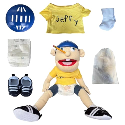 SKIKHN Jeffy Puppet Plush Toy Doll 60cm Jeffy Hand Puppets with Working Mouth Funny Puppets Toy for Party Role-Playing