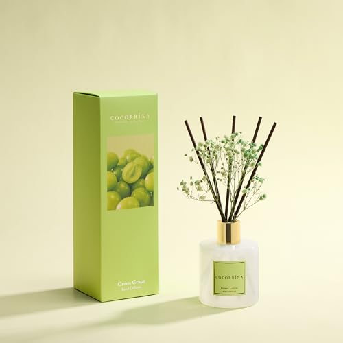 Image of COCORRINA Reed Diffuser - Green Grape 6.7 fl oz Reed Diffuser with Sticks, Home Bedrrom Bathroom Shelf Decor
