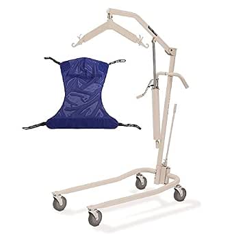 Invacare Painted Hydraulic Lift with Full Body R110 (Medium) Mesh Sling | 450 lbs. weight capacity | 9805P model | Beige