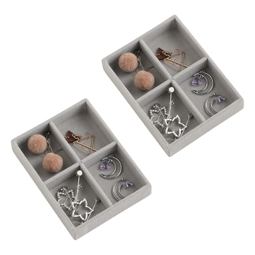 Frebeauty Small Jewelry Trays for Drawer,2 Pack 4 Grid Earring Organizer