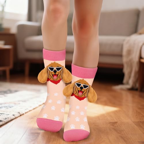 Lustige 3D Golden Retriever Hunde Socken für Damen Mama Teenager Mädchen - Bunte Witzige Motiv Coole Tier Socken - Muttertag Ostern Geburtstag Weihnachten Geschenke Ideen für Hundeliebhaber Hundemama