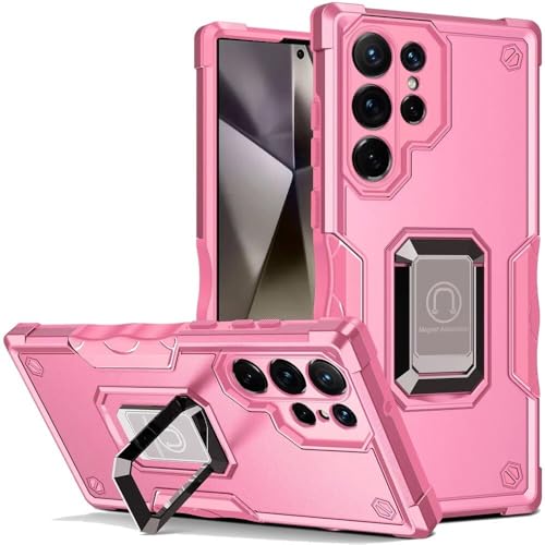 Coque compatible avec Samsung Galaxy S25+ rose silicone rigide magnétique