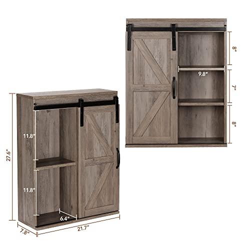 Rustown Farmhouse Wood Wall Storage Bathroom Cabinet With Sliding Barn Door, Rustic Medicine Cabinet With Adjustable Shelf, 3-Tier Vintage Cabinet For Kitchen, Bathroom, Living Room (Washed Oak) #TOP3