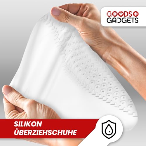 GOODS+GADGETS Silikon Überziehschuhe Überschuhe wasserdichte Schuh-Überzieher rutschfeste Regen-Schuhe Wiederverwendbare Schuhschoner (L (40-45) Weiß)