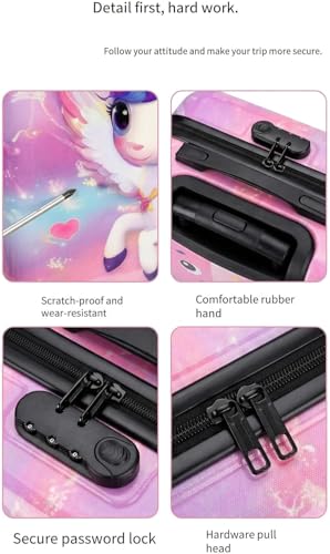 Image of Kids Carry On Luggage with Wheels 18 Inch Hard Shell Suitcase for Boys and Girls | Rolling Travel Bag with Retractable Handle and Spinner Wheels for Trips (Pink Unicorn)