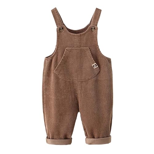 Mono de pana para niña, otoño, bebé, mono de estilo vaquero con tirantes ajustables para una comodidad divertida y un aspecto moderno, café, 12-18 meses