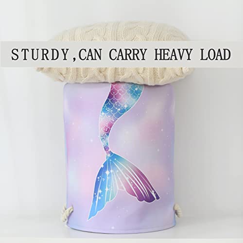 Inough Baby Laundry Hamper Fabric Storage Basket Round Laundry Basket For Girls Collapsible Laundry Baskets With Drawstring Closure, Mermaid Room Decor For Girls Room, Laundry (Mermaid Tail) #TOP6