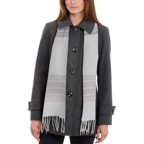 Image of LONDON FOG womens Single-breasted Peacoat With Scarf Pea Coat, Charcoal, Large US