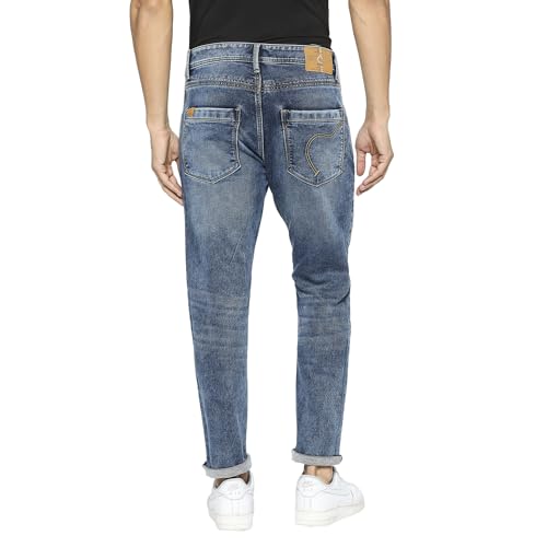 Image of Being Human Blue Cropped Fit Denims for Men Clothing