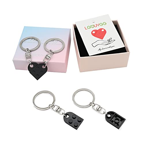 Lgouygg Matching Brick Keychain For Couples, Cute Heart Shape Keychains Set, Sweet Gifts For Girlfriend Boyfriend Friendship (Black) #TOP3