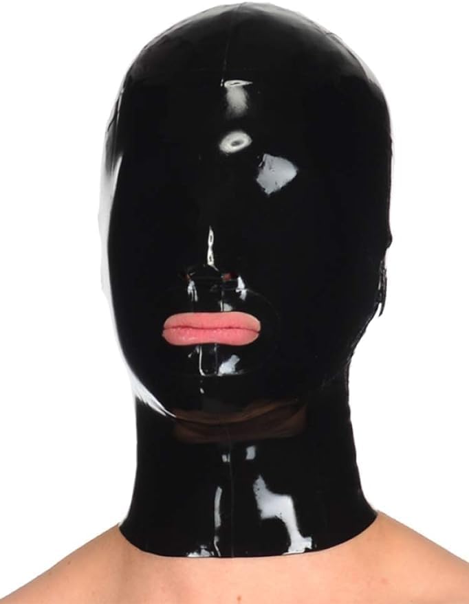 Latex Hood Rubber Full Face Mask Black Mouth Open Nose Hole Customized 0.4MM