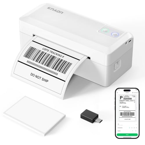 KNAON Shipping Thermal Label Printer, 4x6 Portable Label Printer, Bluetooth Label Maker for Small Business, Support iPhone,Android,Windows,Mac,Chromebook,Works with USPS, Etsy,Shopify&More, White
