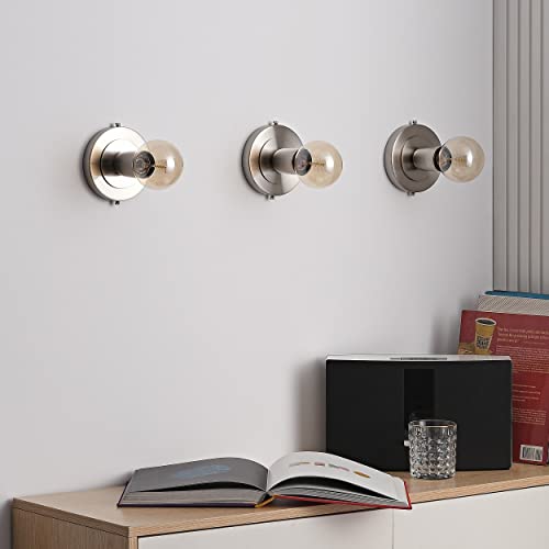 Image of BRIGHTTIA Luna Uno 1-Light Wall Sconce - Mid Century Industrial Modern Flush Mount Fixture For Wall & Ceiling - Minimalist Lamp For Bathroom And Small Spaces - Brushed Nickel (BC0026-1N)