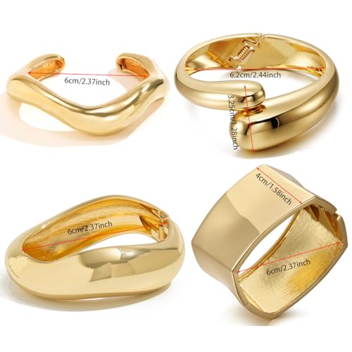 4PCS Chunky Gold Bangles Cuff Bracelet Stack Jewelry Set for Women - Open4
