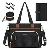 RAINSMORE Diaper Bag Tote, Large Capacity Diaper Bag Waterproof Baby Bag Multifunctional Travel Diaper Tote with Pacifier Case & Changing Pad, Black