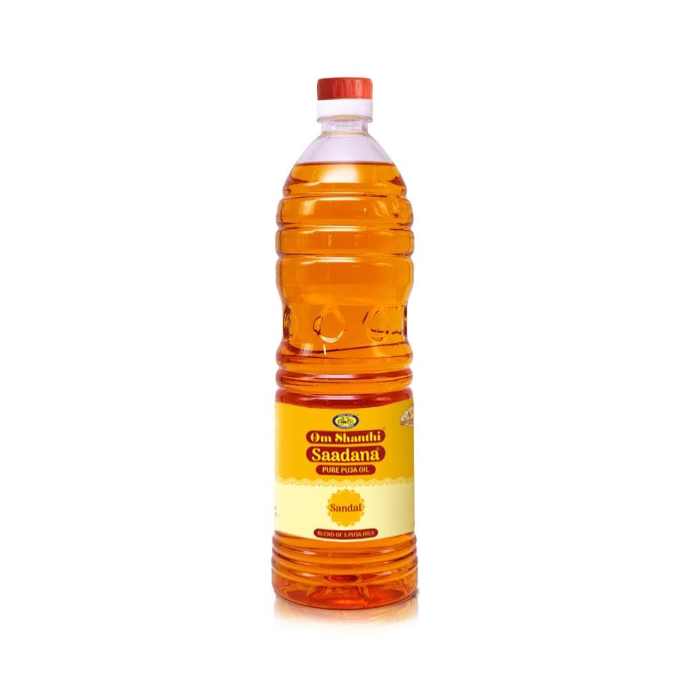 Cycle Om Shanthi Sandal Pooja Oil, 500 ML | Diya/Lamp Oil for Puja, Festivals, Havan |Bend of five pooja oil - Coconut, Mahua, Til (Sesame), Castor and Rice Bran.