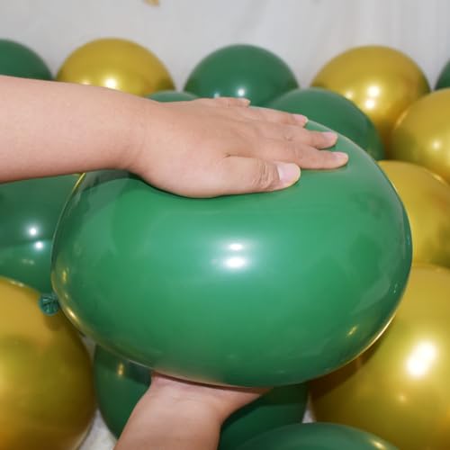 Image of 200 Pcs Green and Gold Balloons 12 Inch Latex Dark Green Metallic Gold Bulk Balloon Arch Garland Kit with Ribbon for Birthday Wedding Bridal Baby Shower Supplies Graduation Party Decorations