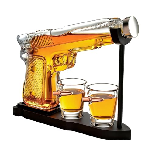 Whiskey Gun Decanter Set + 2 Bullet Glasses -...