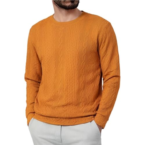Men's Loose Casual Sweater Long Sleeve Pullover Crew Neck Jacquard Vintage Knit Sweater