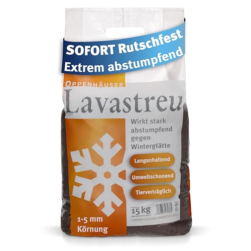 OPPENHÄUSER Lava-Granulat 15kg: Stark abstumpfend & rutschhemmend mit Sofortwirkung, umweltfreundlich & tierfreundlich, salzfrei, für Straßen und Gehwege, gebrochen & gesiebt, Premium Qualität