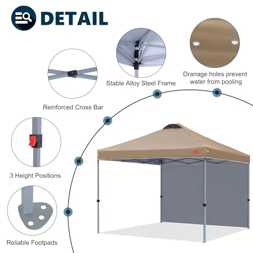 Image of MASTERCANOPY 10x10 Durable Pop Up Canopy Tent with 1 Sidewall, Khaki