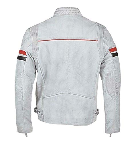 Retro Stripes Vintage Cafe Racer White Leather Jacket Men Motorcycle Jacket Chaqueta Para Hombre Racing Jacket3