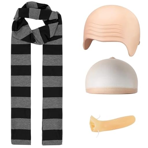 Halloween Traje Hombres, Calva Traje Calva Bufanda Larga Nariz Disfraz, Set de Gorra Calva de Látex y Gorro de Malla de Peluca Gorro, Elástico de Cabeza para Adulto Disfraz Vestuario Cosplay Halloween | Ya disponible en tu tienda friki favorita! En mundofriki.es!