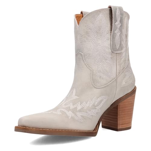 Dingo Womens Rocky Southwest Snip Toe Pull On Casual Boots Ankle Low Heel 1-2" - Off White4