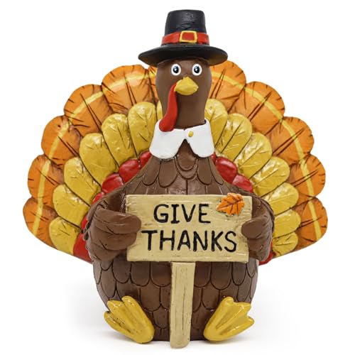 CRCZK Thanksgiving Turkey Figurine Decorations - 6 Inch Resin Turkey Decor for Indoor & Outdoor Tabletop Centerpieces -Thanksgiving Decorations for Home, Fall Home Kitchen Decor